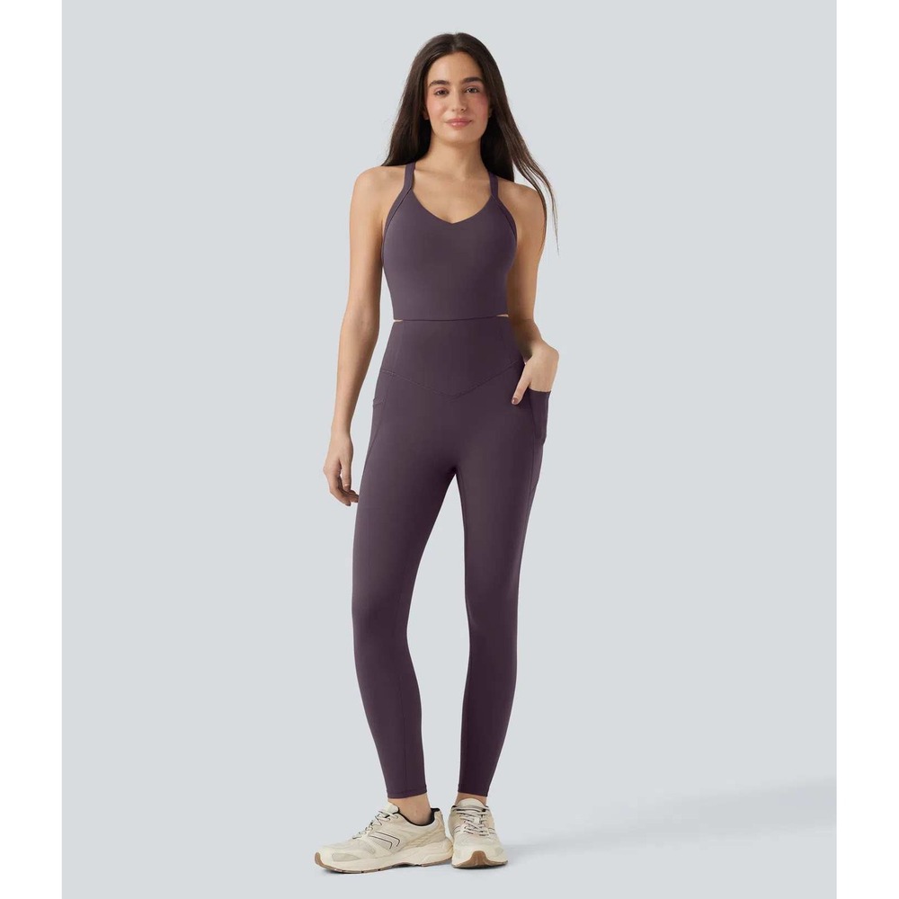 Halara UltraSculpt Training Jumpsuit Womens Large Long Purple Tummy Control NWT